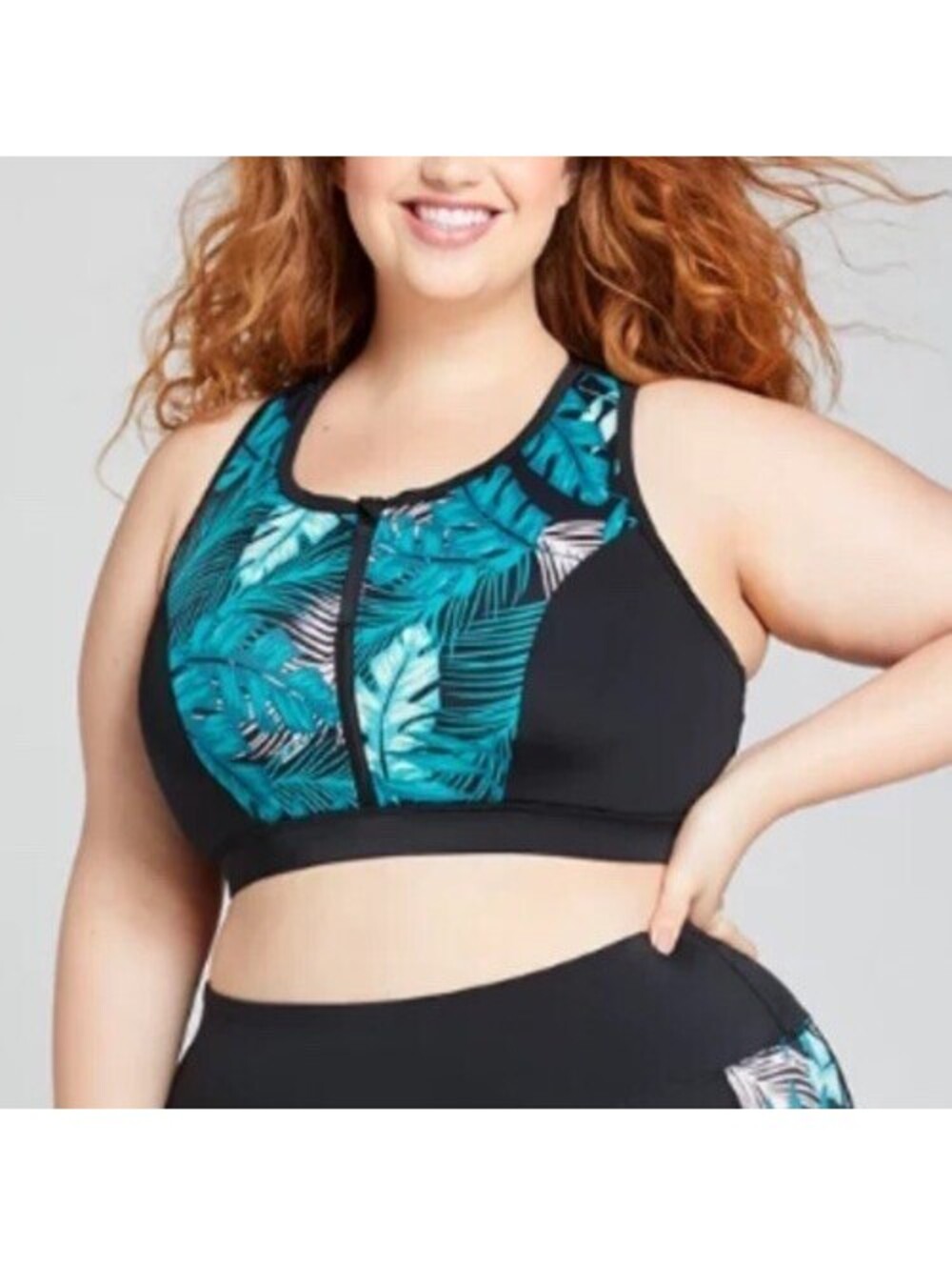 Lane Bryant Cacique Grand Palms Racerback Zipper Bikini Top Size Plus  18